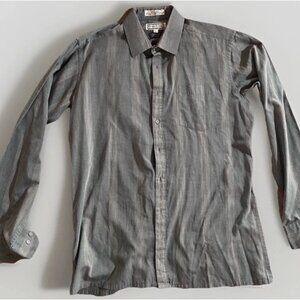 Giani Leone Shirt Men's Size Large Black Gray Striped Long Sleeve Button Up